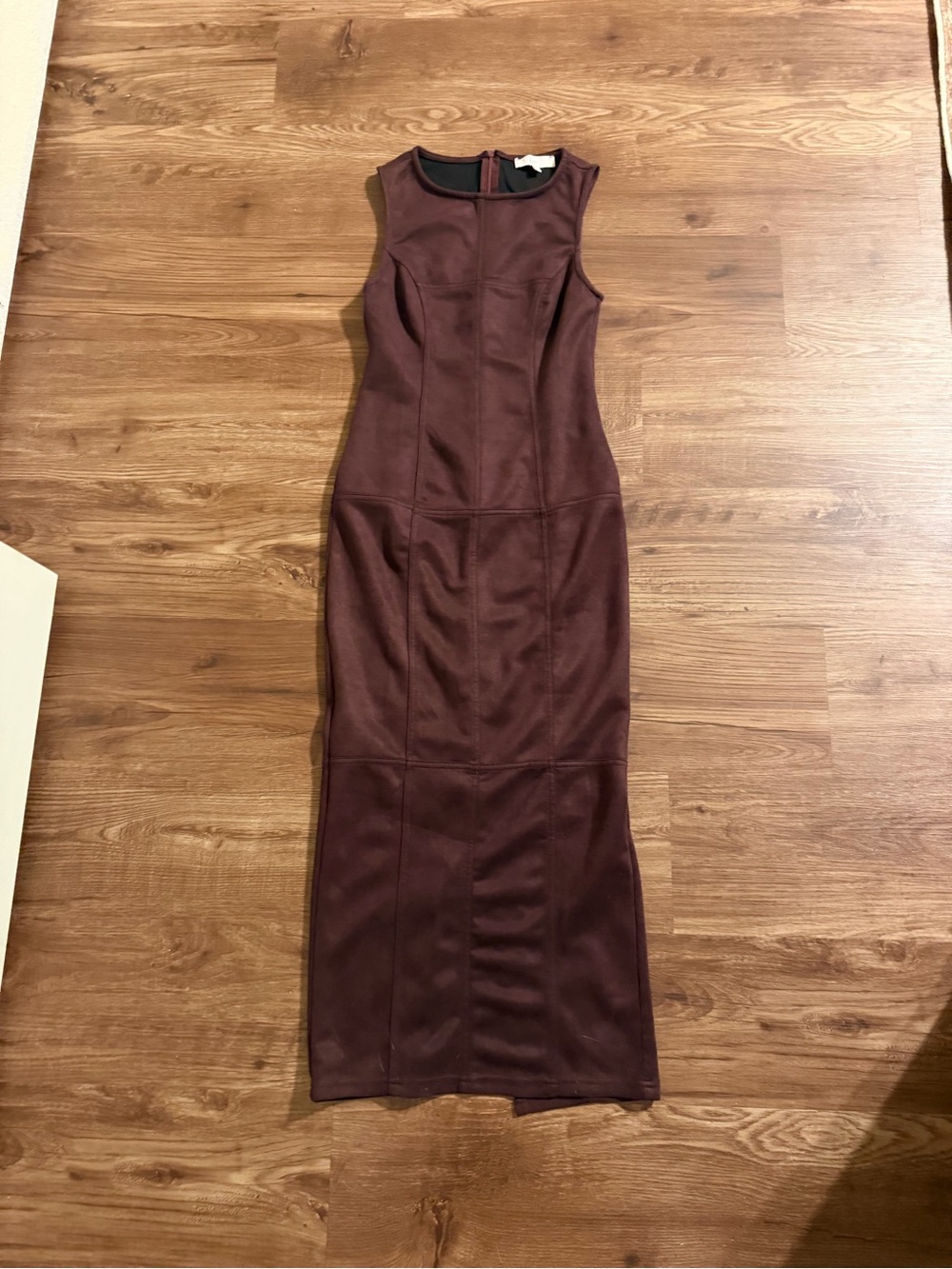 Sleeveless Suede Mauve-Brown Bodycon Maxi Dress